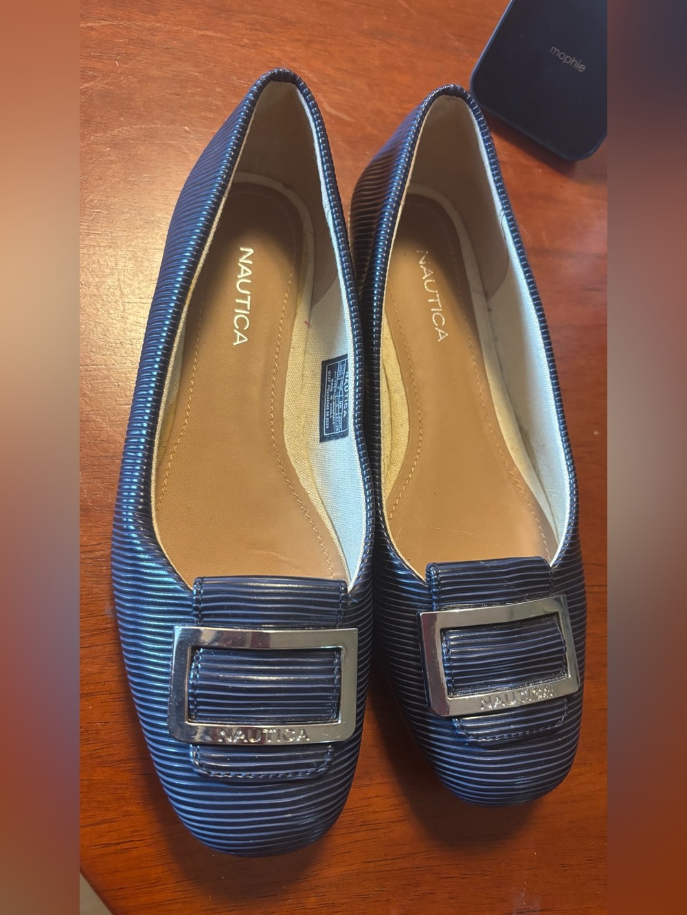 Nautica Navy Striped Buckle Flats